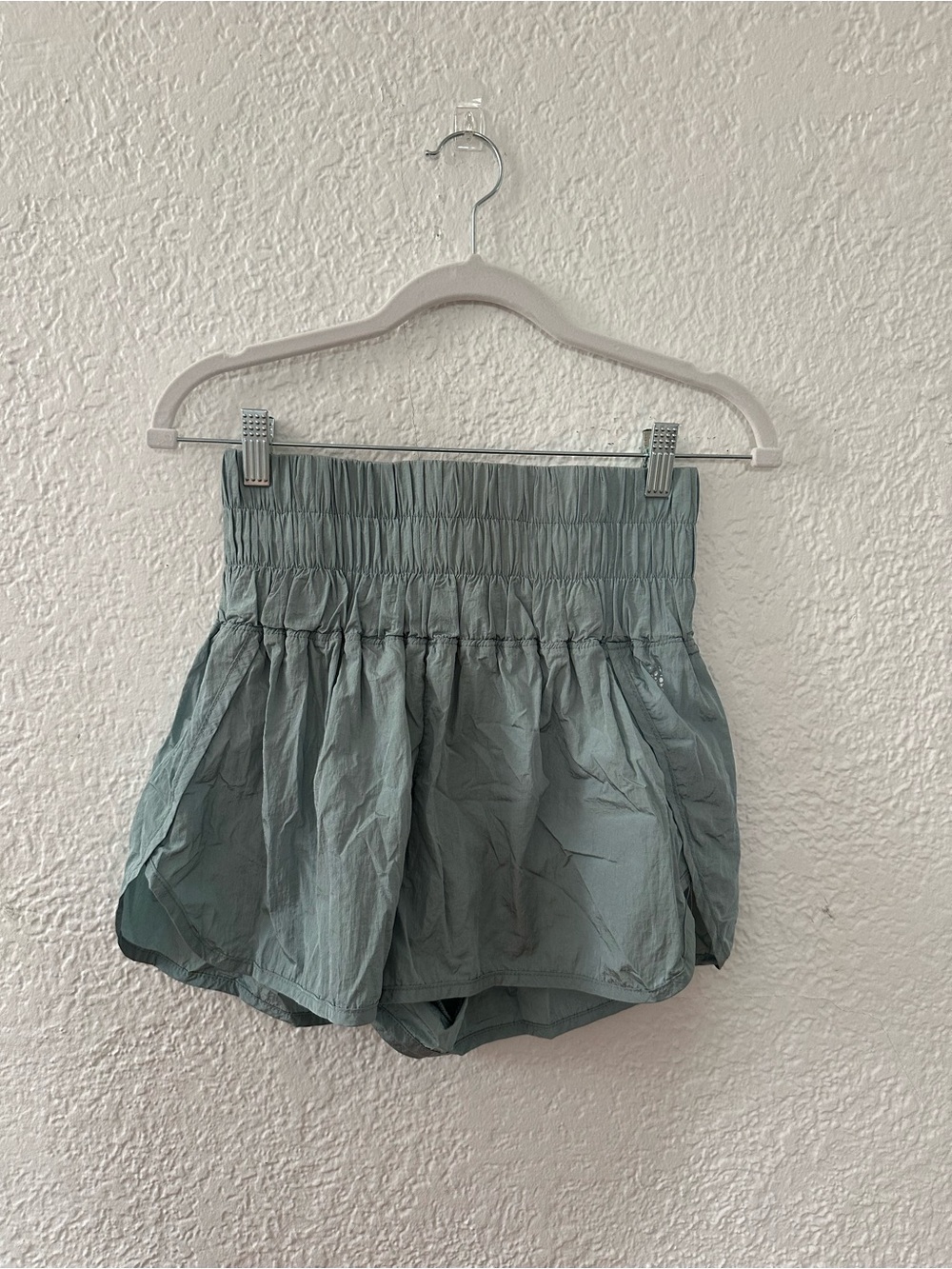 FP Movement by Free People Sage Green Smocked Waist Athletic Shorts